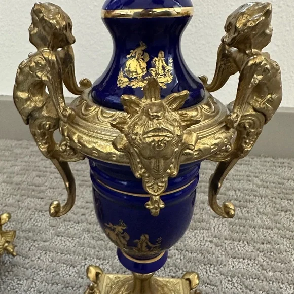 Pair Italian Cobalt & Gilt Rococo 5-Light Candelabra – Brevettato - Picture 12 of 16